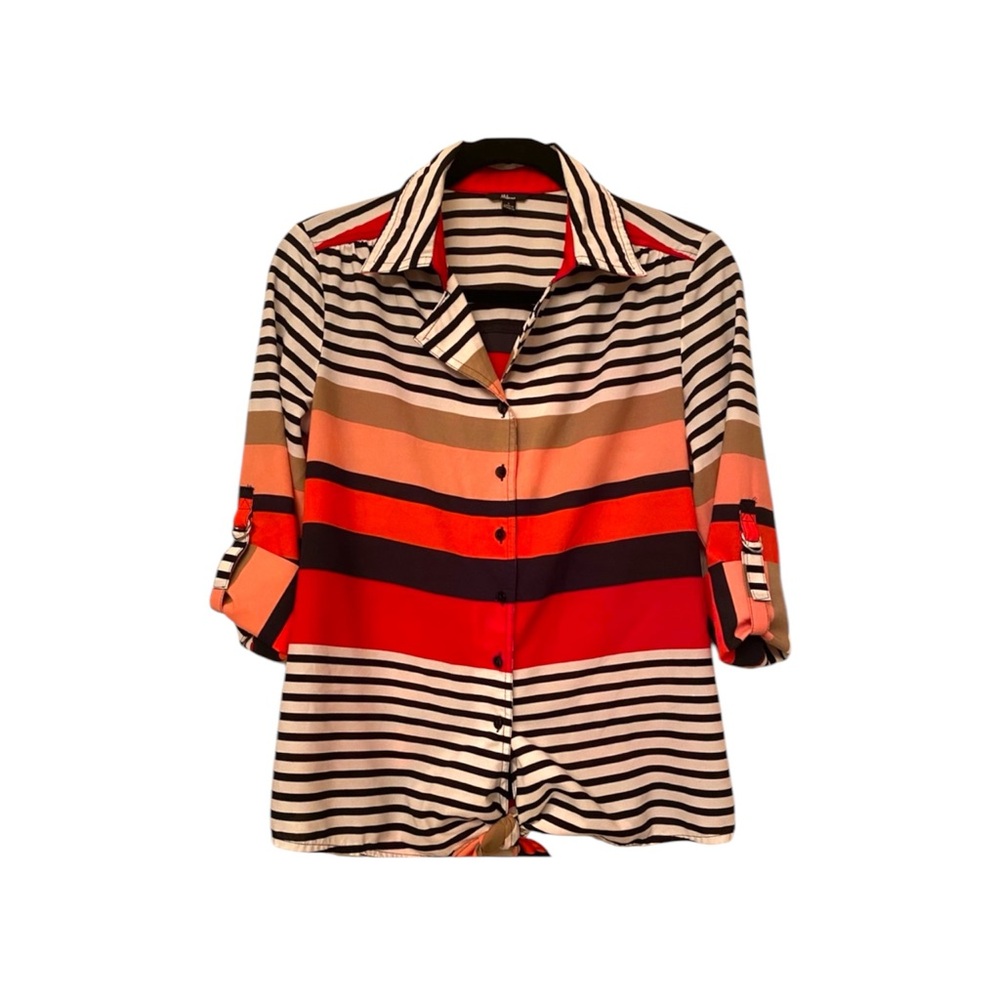 Milano Colorful Striped Button Up Blouse Small